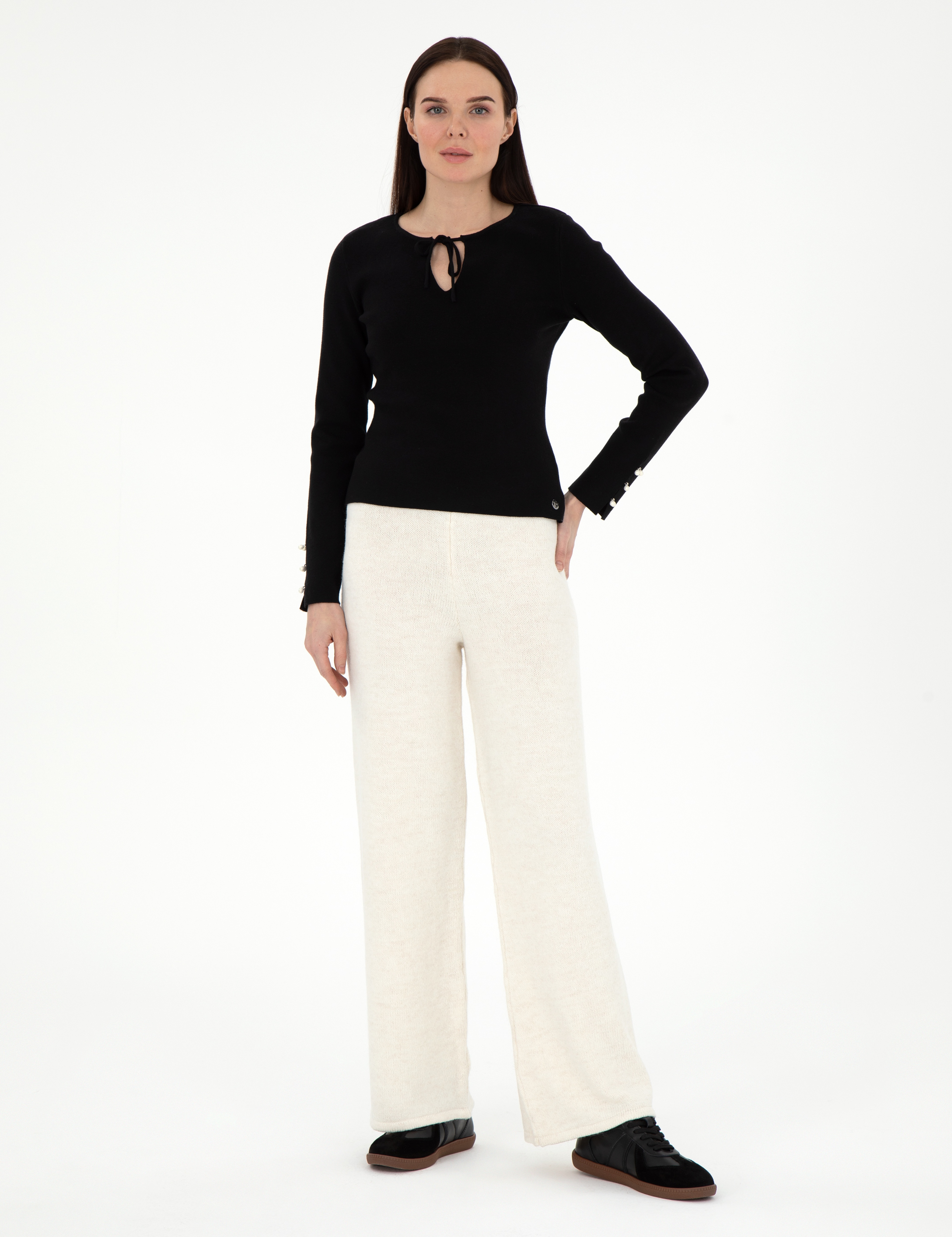 Ekru Loose Fit Triko Pantolon - Image 1