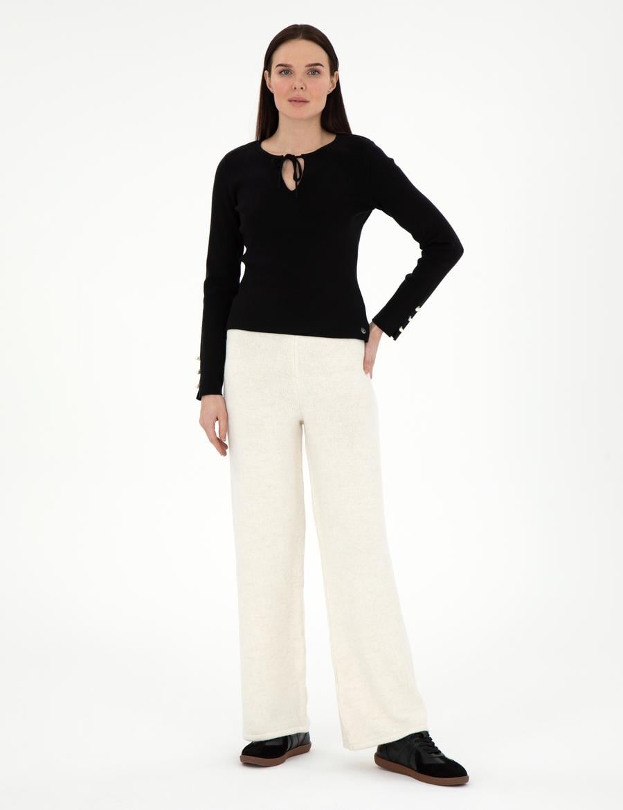 Ekru Loose Fit Triko Pantolon