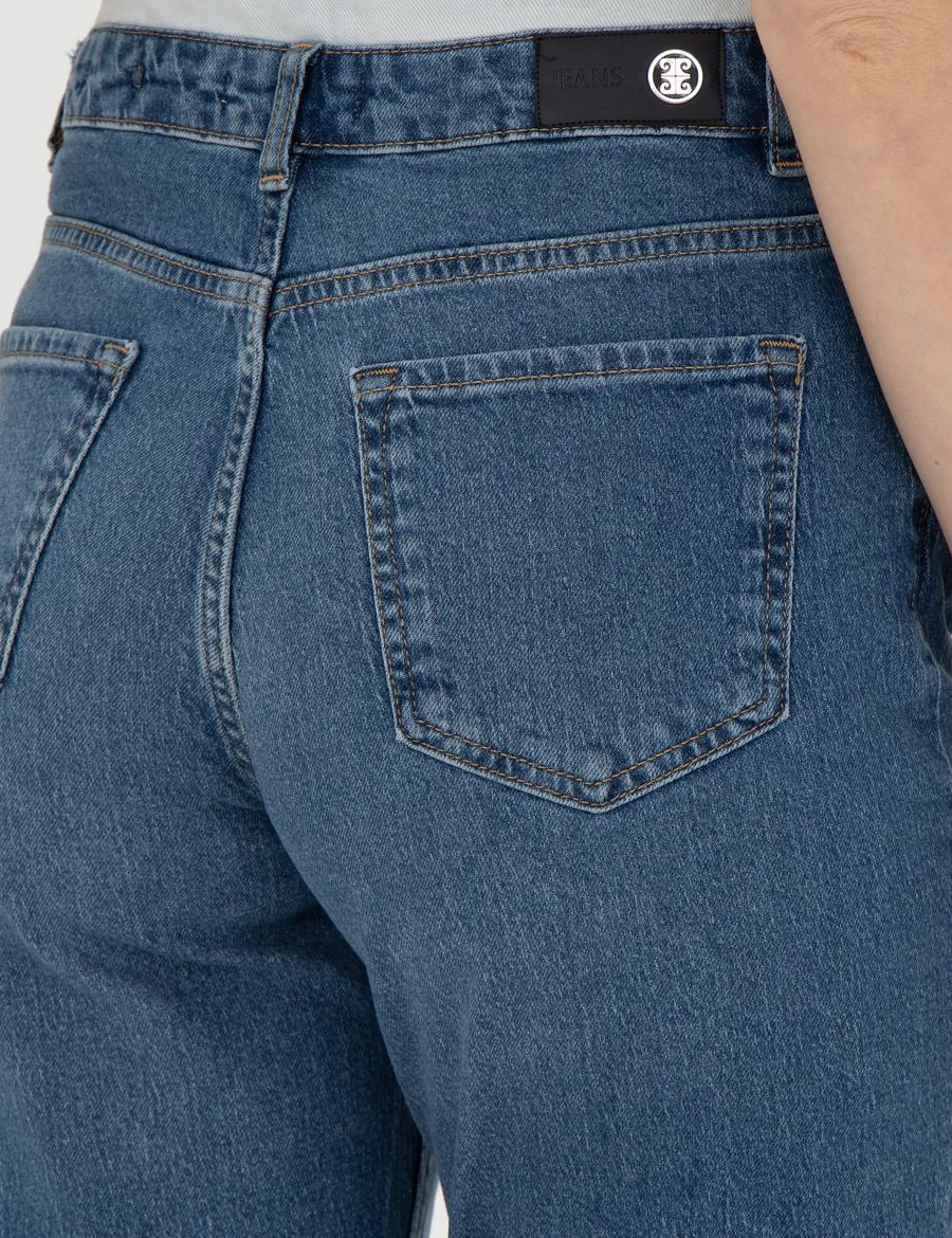 Açık Mavi Mom High Waist Fit Jean Pantolon