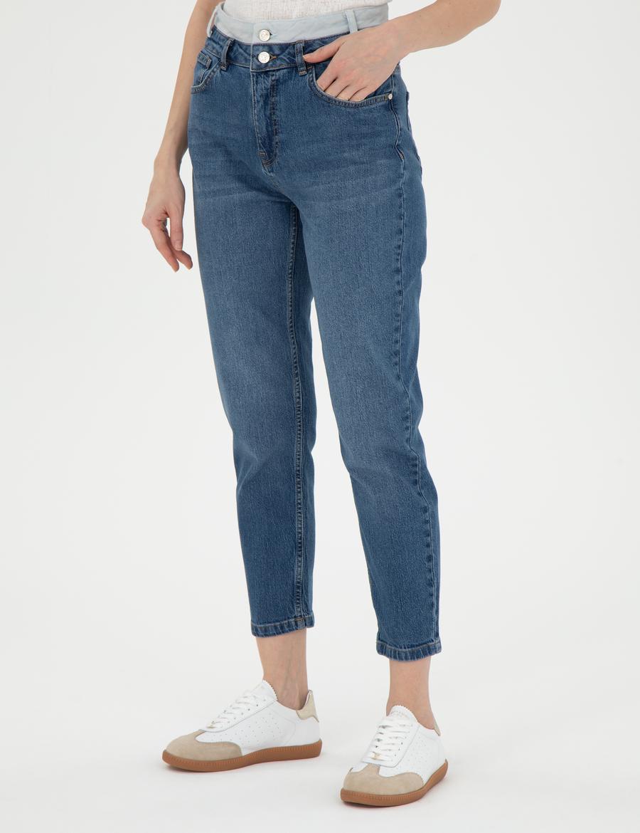 Açık Mavi Mom High Waist Fit Jean Pantolon
