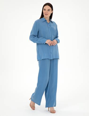 İndigo Kupro Kumaş Loose Fit Pantolon