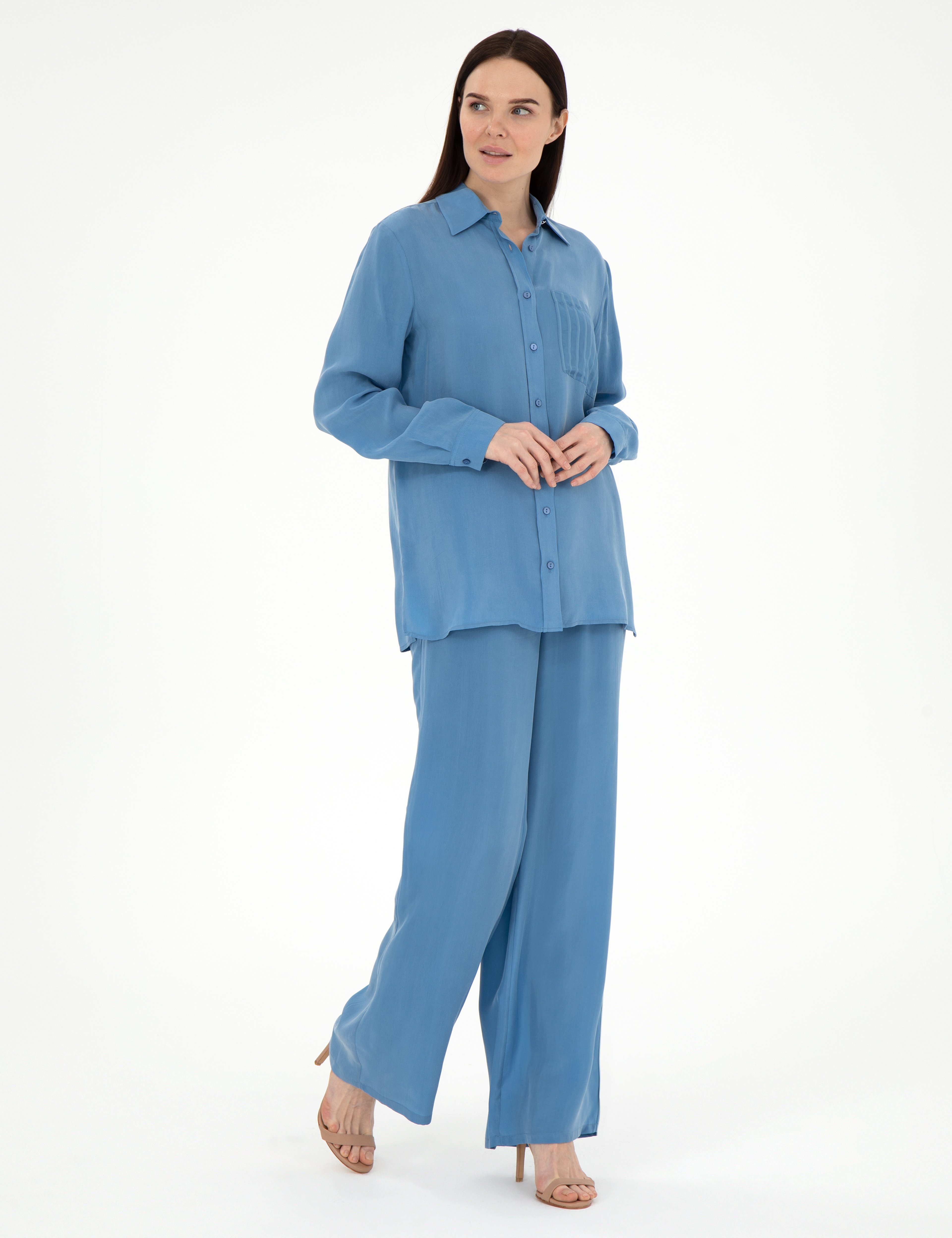 İndigo Kupro Kumaş Loose Fit Pantolon - Image 3