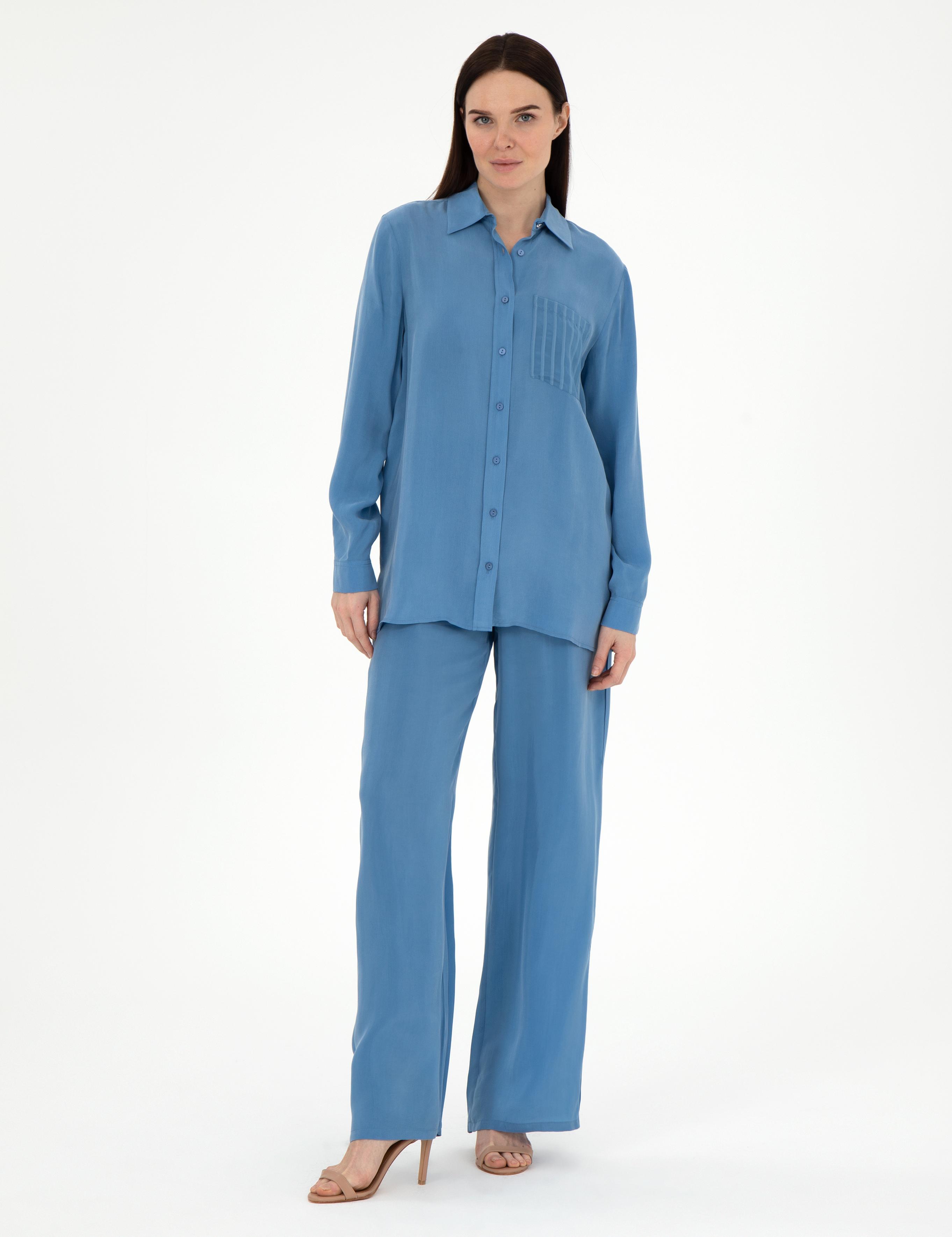 İndigo Kupro Kumaş Loose Fit Pantolon