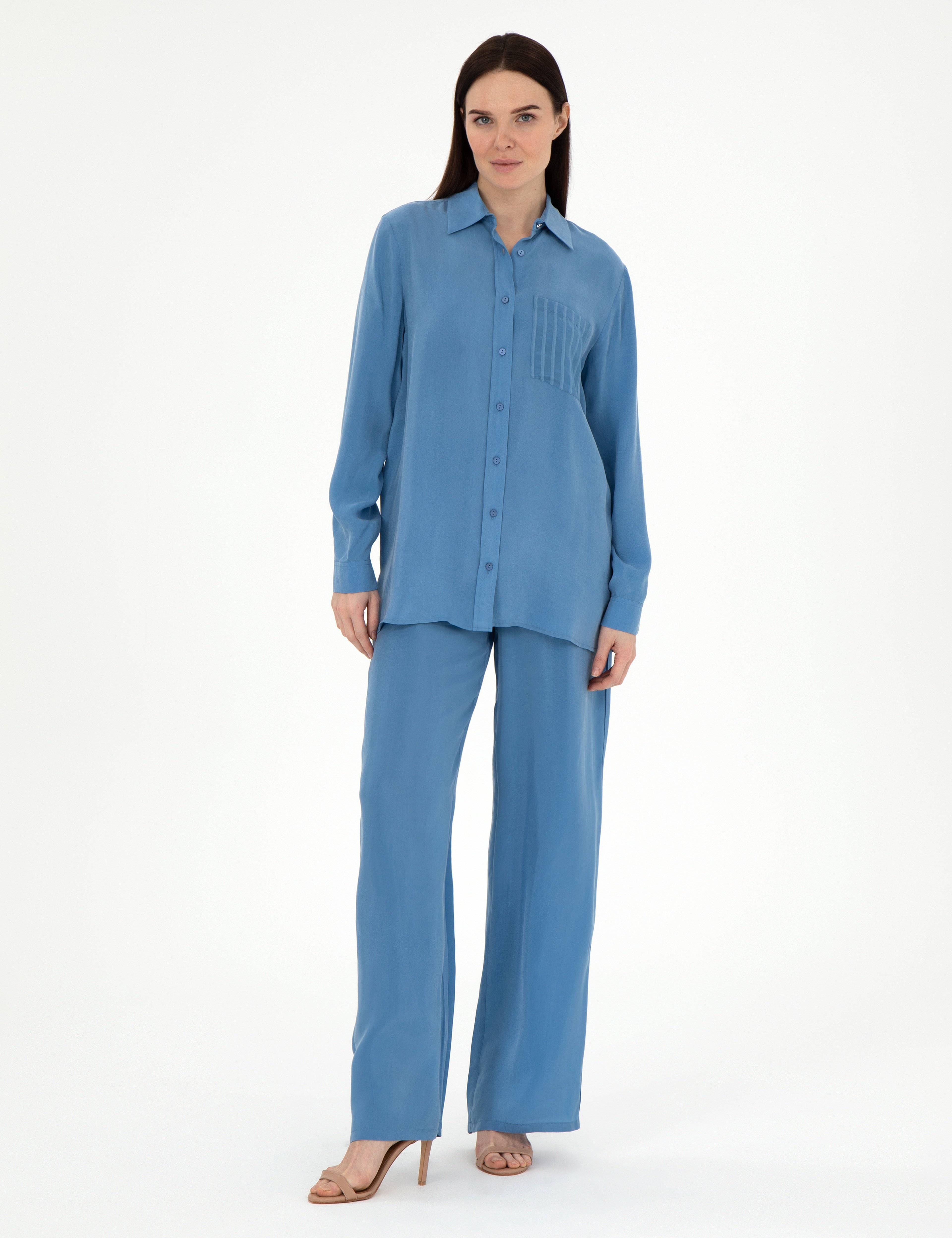 İndigo Kupro Kumaş Loose Fit Pantolon