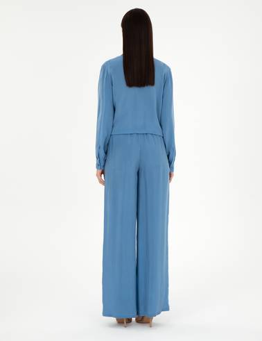 İndigo Kupro Kumaş Loose Fit Pantolon