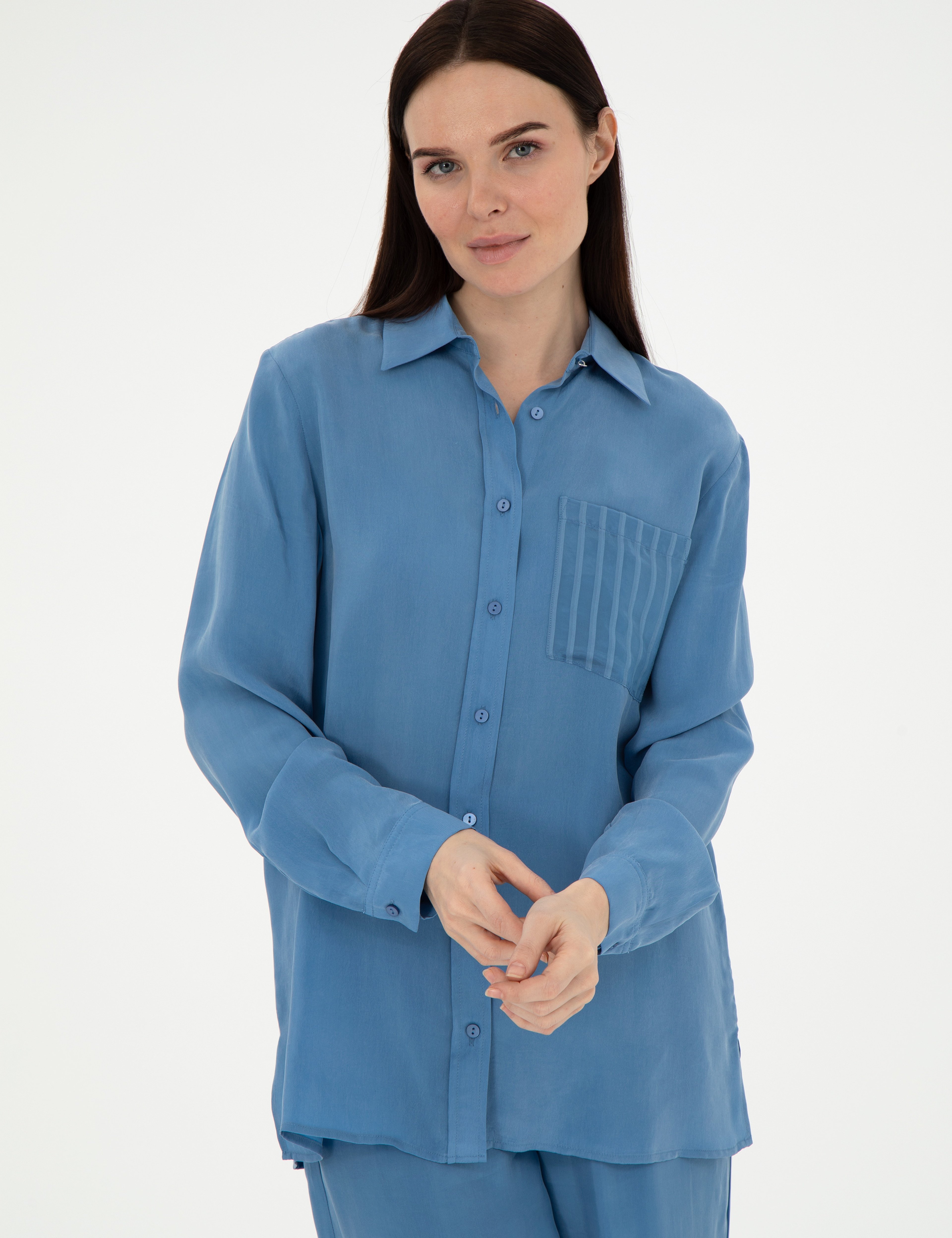 İndigo Comfort Fit Uzun Kollu Gömlek - Image 3