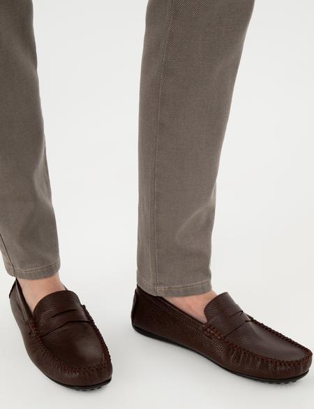 Kahverengi Kauçuk Taban %100 Deri Loafer Ayakkabı - 50310148012