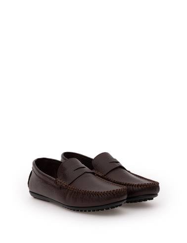Kahverengi Kauçuk Taban %100 Deri Loafer Ayakkabı