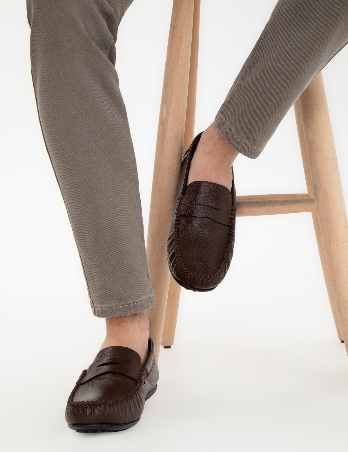 Kahverengi Kauçuk Taban %100 Deri Loafer Ayakkabı - 50310148012