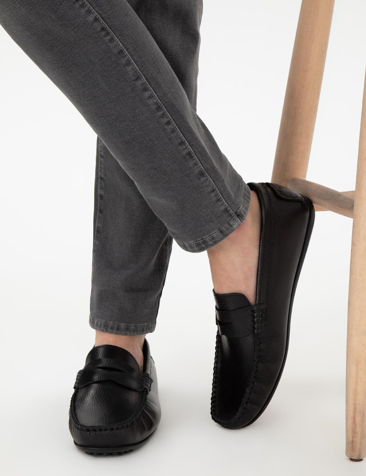 Siyah Kauçuk Taban %100 Deri Loafer Ayakkabı - 50310148002