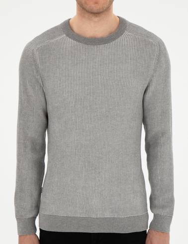 Açık Gri Melanj Slim Fit Bisiklet Yaka Triko Kazak
