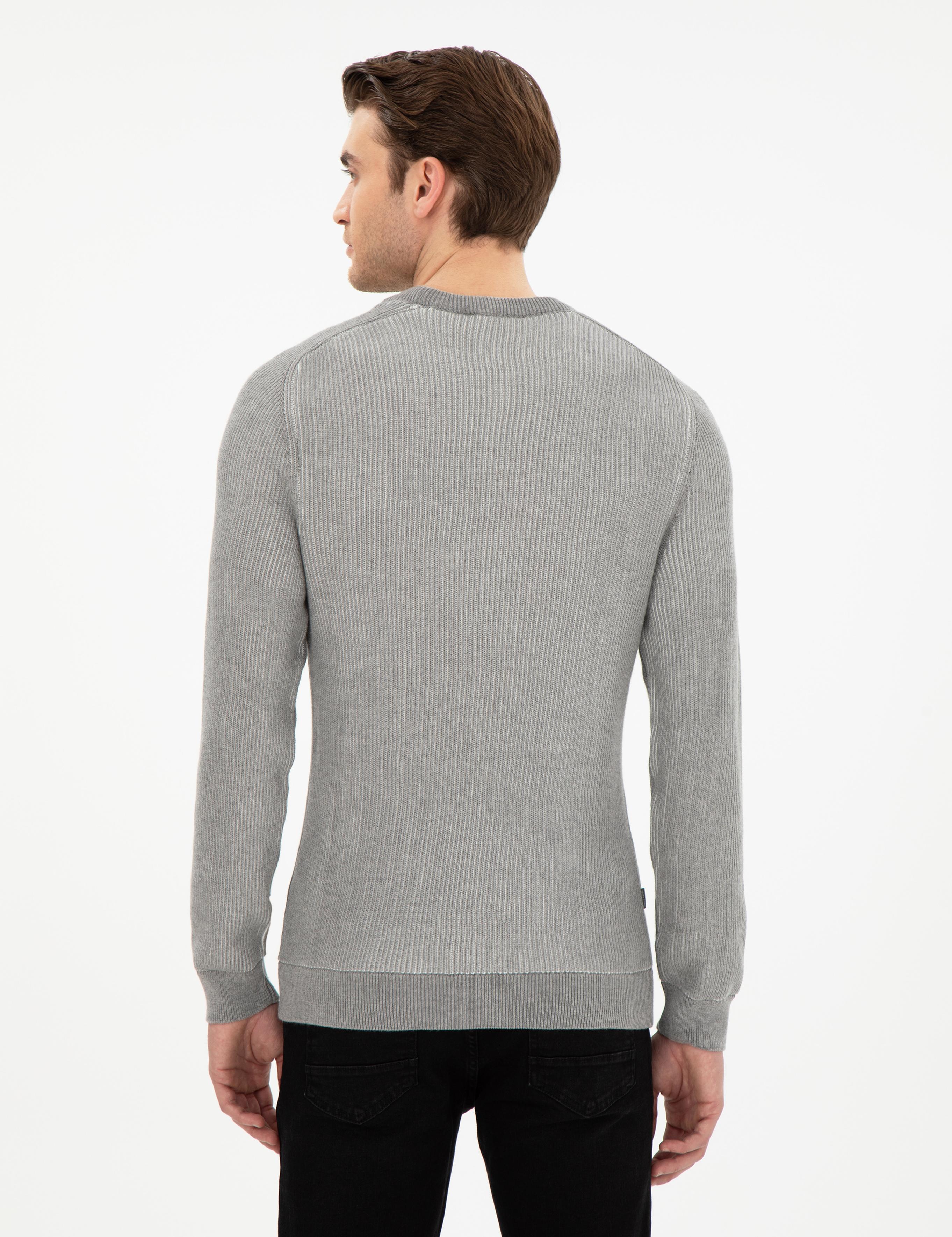 Açık Gri Melanj Slim Fit Bisiklet Yaka Triko Kazak