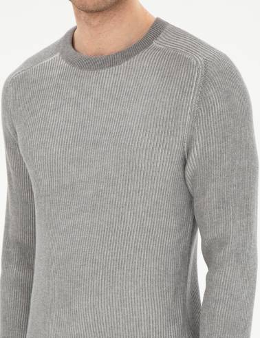 Açık Gri Melanj Slim Fit Bisiklet Yaka Triko Kazak