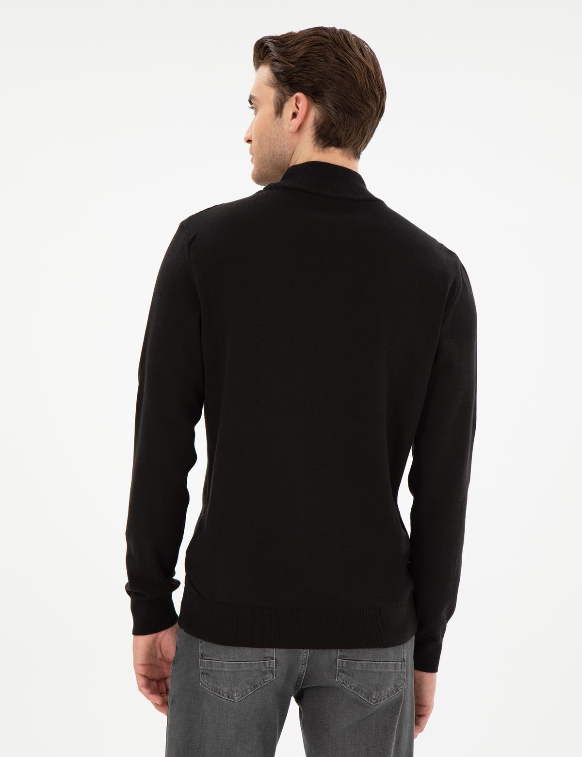 Siyah Slim Fit Yarım Balıkçı Triko Kazak - 50300498023