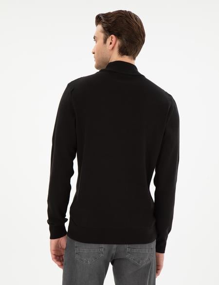 Siyah Slim Fit Yarım Balıkçı Triko Kazak - 50300498023