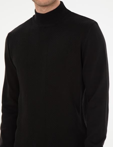 Siyah Slim Fit Yarım Balıkçı Triko Kazak - 50300498023