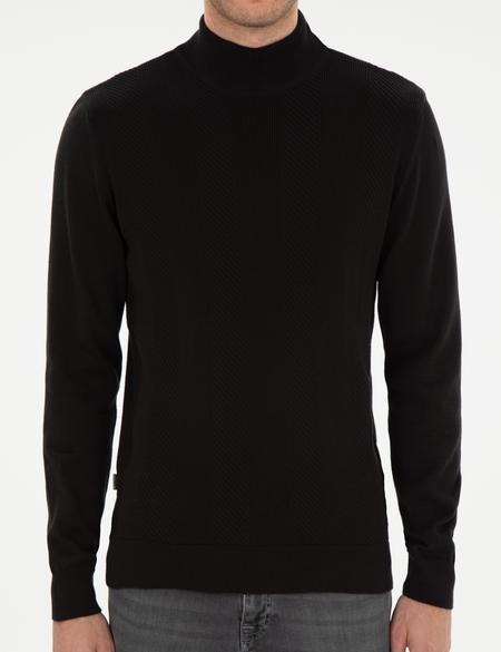 Siyah Slim Fit Yarım Balıkçı Triko Kazak - 50300498023