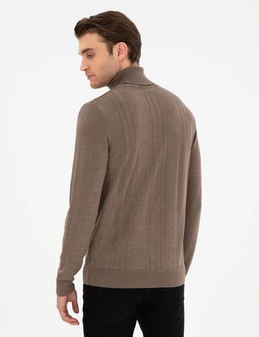 Vizon Melanj Slim Fit Balıkçı Yaka Yün Karışımlı Triko Kazak