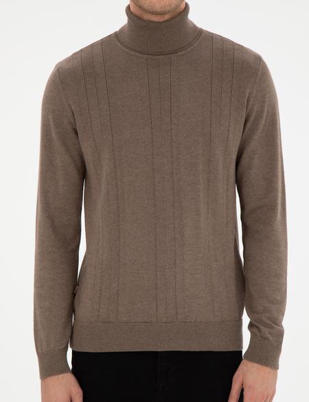 Vizon Melanj Slim Fit Balıkçı Yaka Yün Karışımlı Triko Kazak - 50296445021