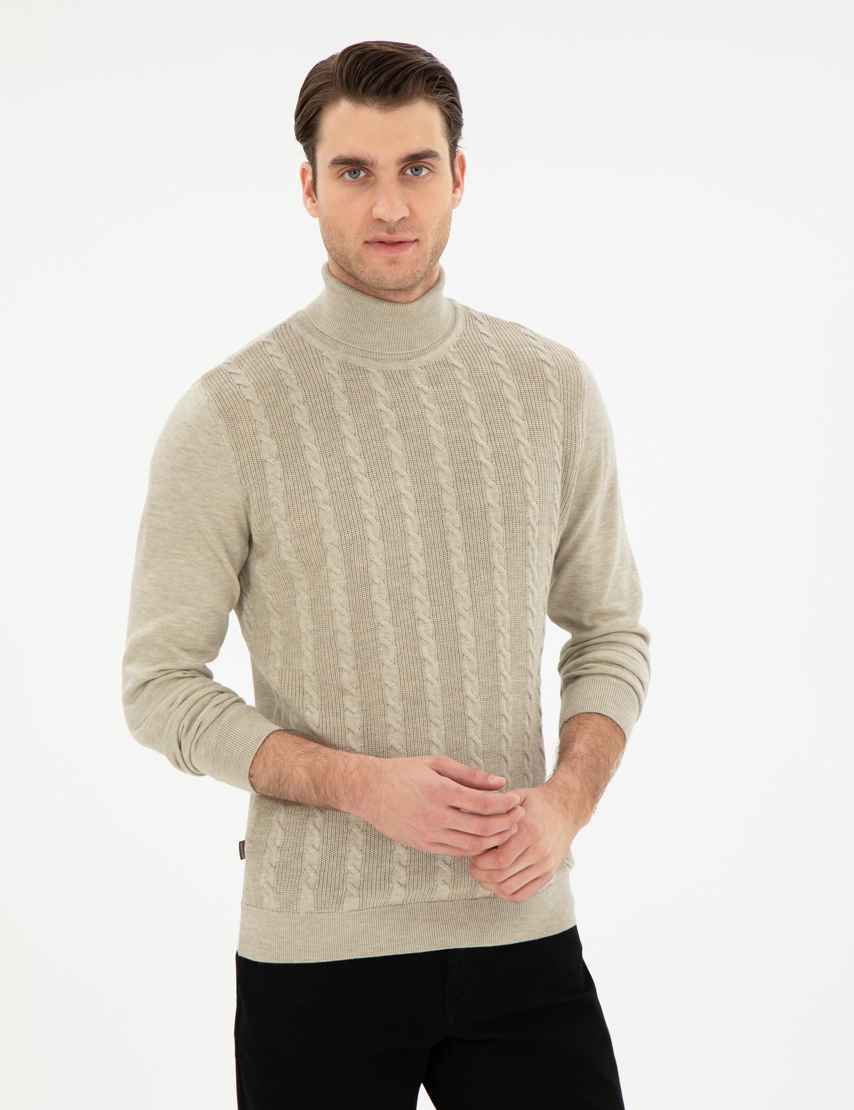 Kum Melanj Slim Fit Balıkçı Yaka Triko Kazak