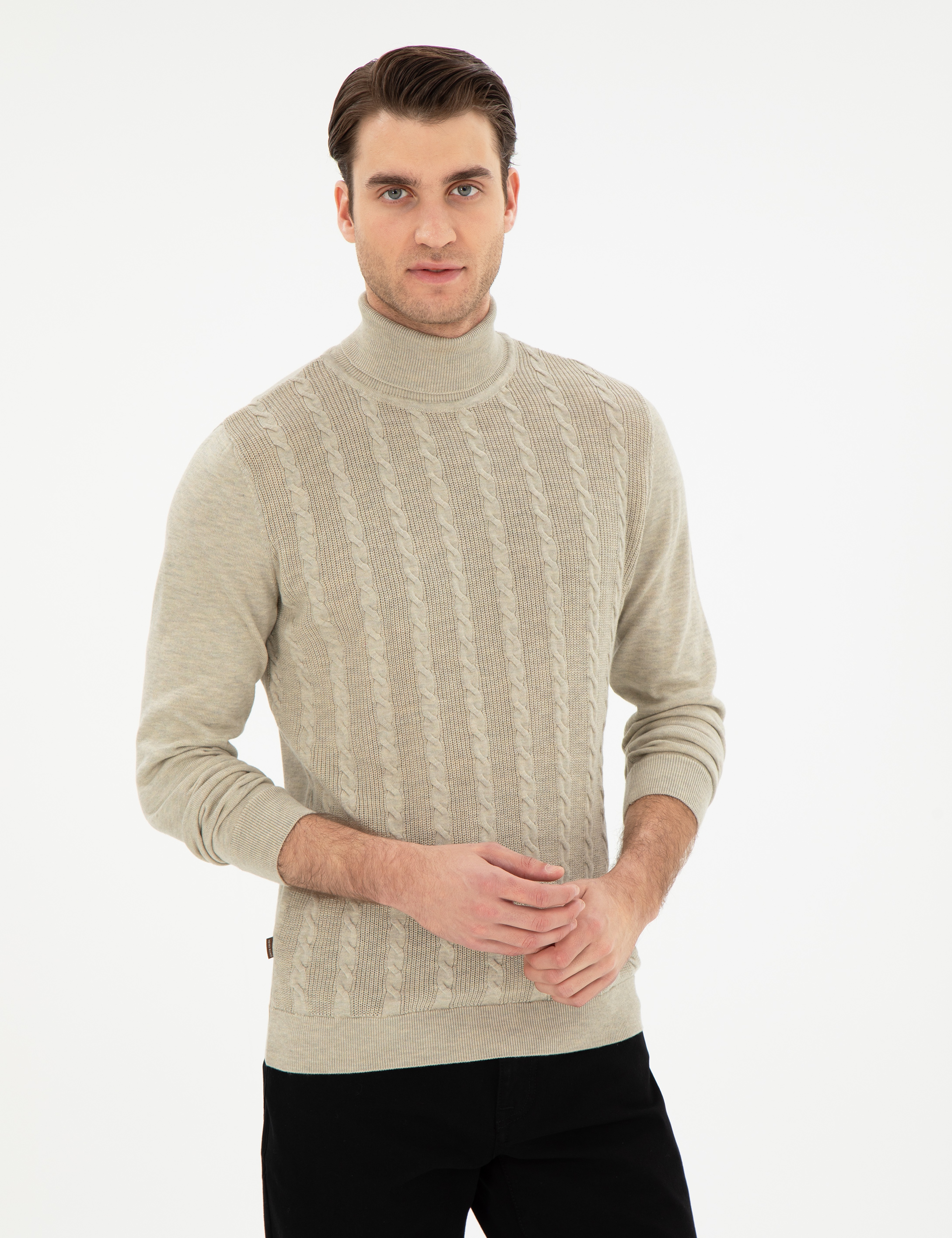 Kum Melanj Slim Fit Balıkçı Yaka Triko Kazak