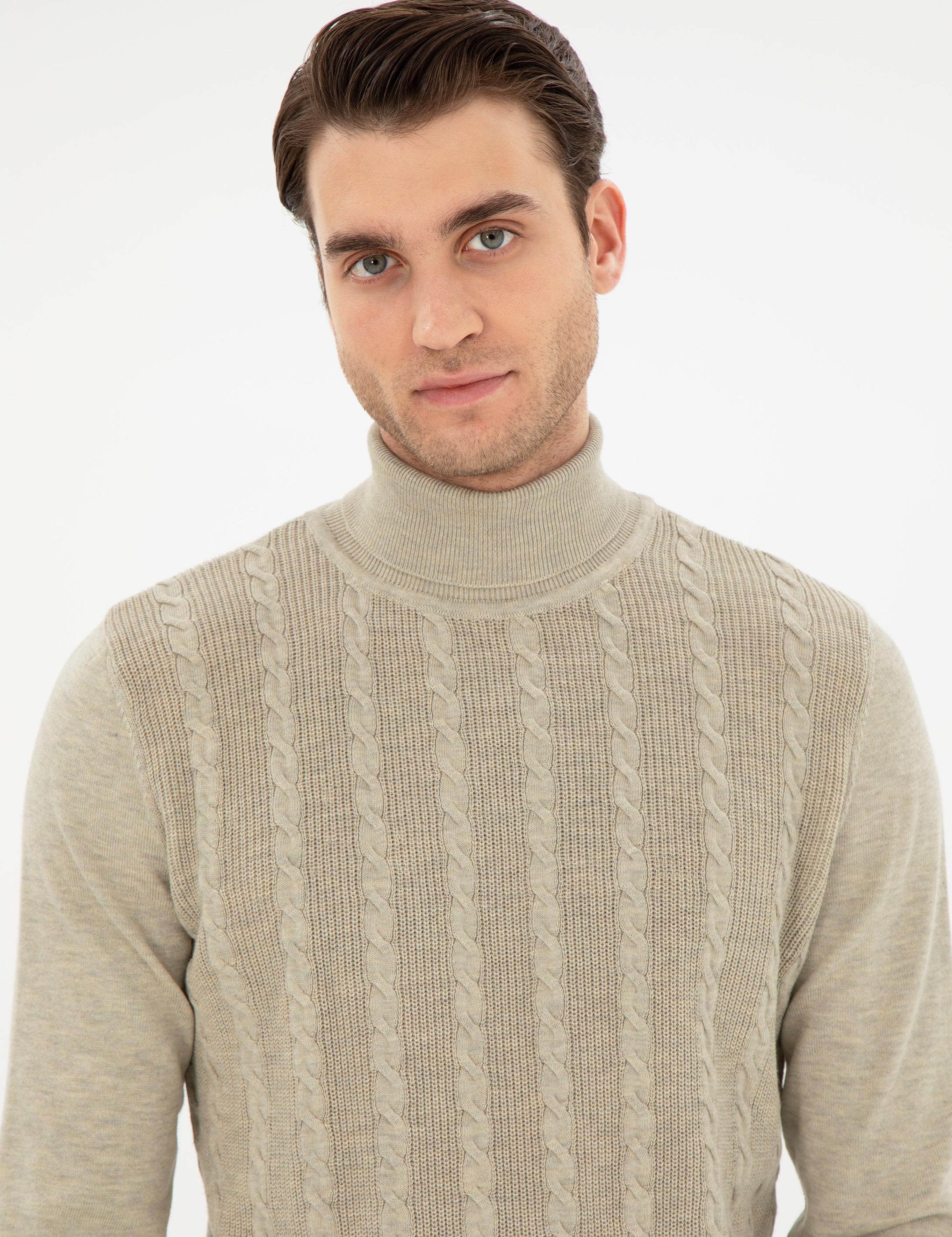 Kum Melanj Slim Fit Balıkçı Yaka Triko Kazak