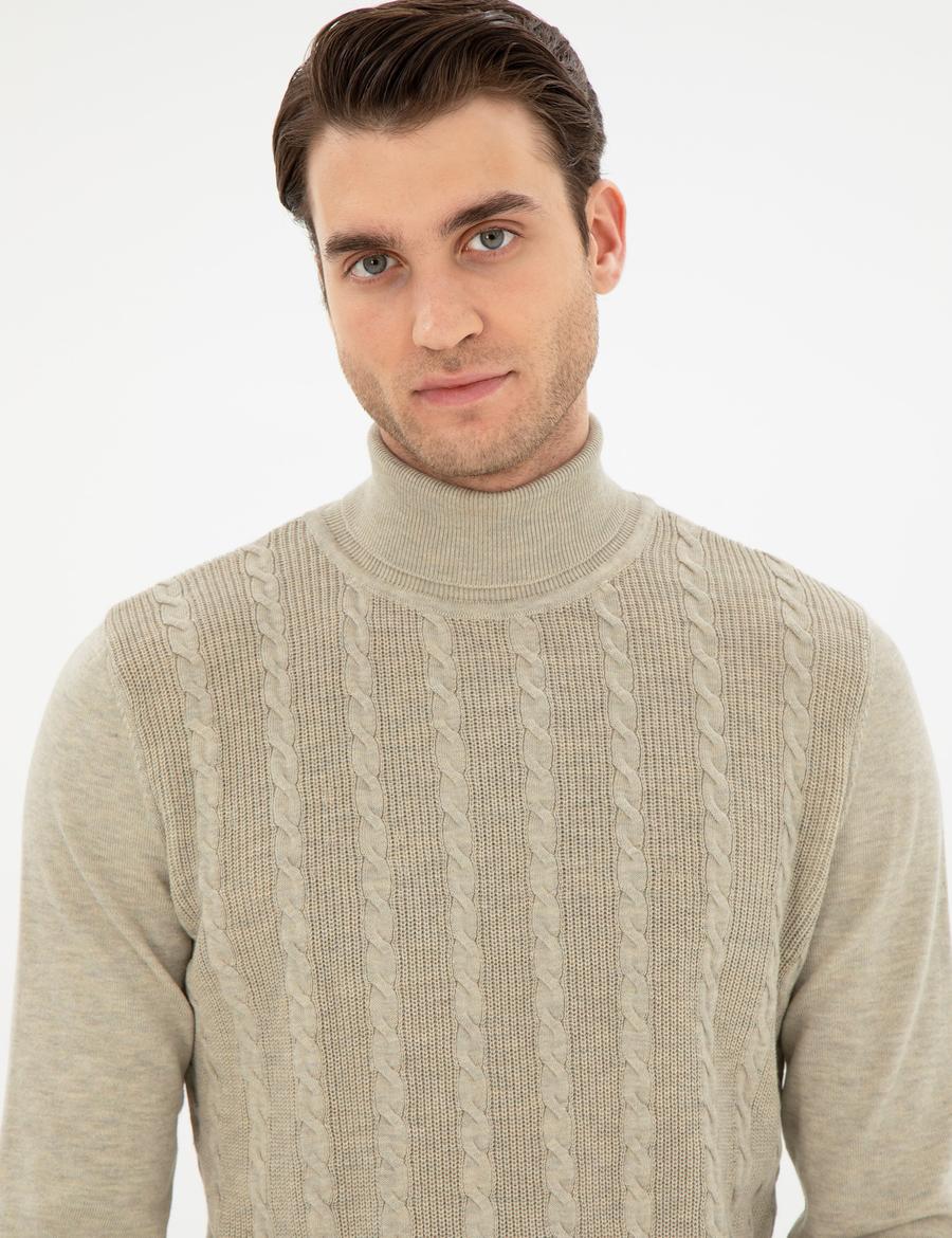 Kum Melanj Slim Fit Balıkçı Yaka Triko Kazak