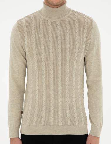 Kum Melanj Slim Fit Balıkçı Yaka Triko Kazak