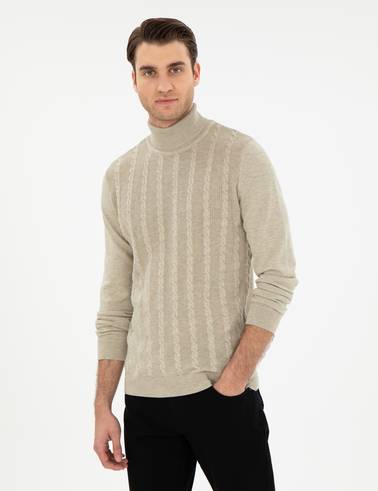 Kum Melanj Slim Fit Balıkçı Yaka Triko Kazak