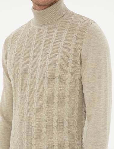 Kum Melanj Slim Fit Balıkçı Yaka Triko Kazak