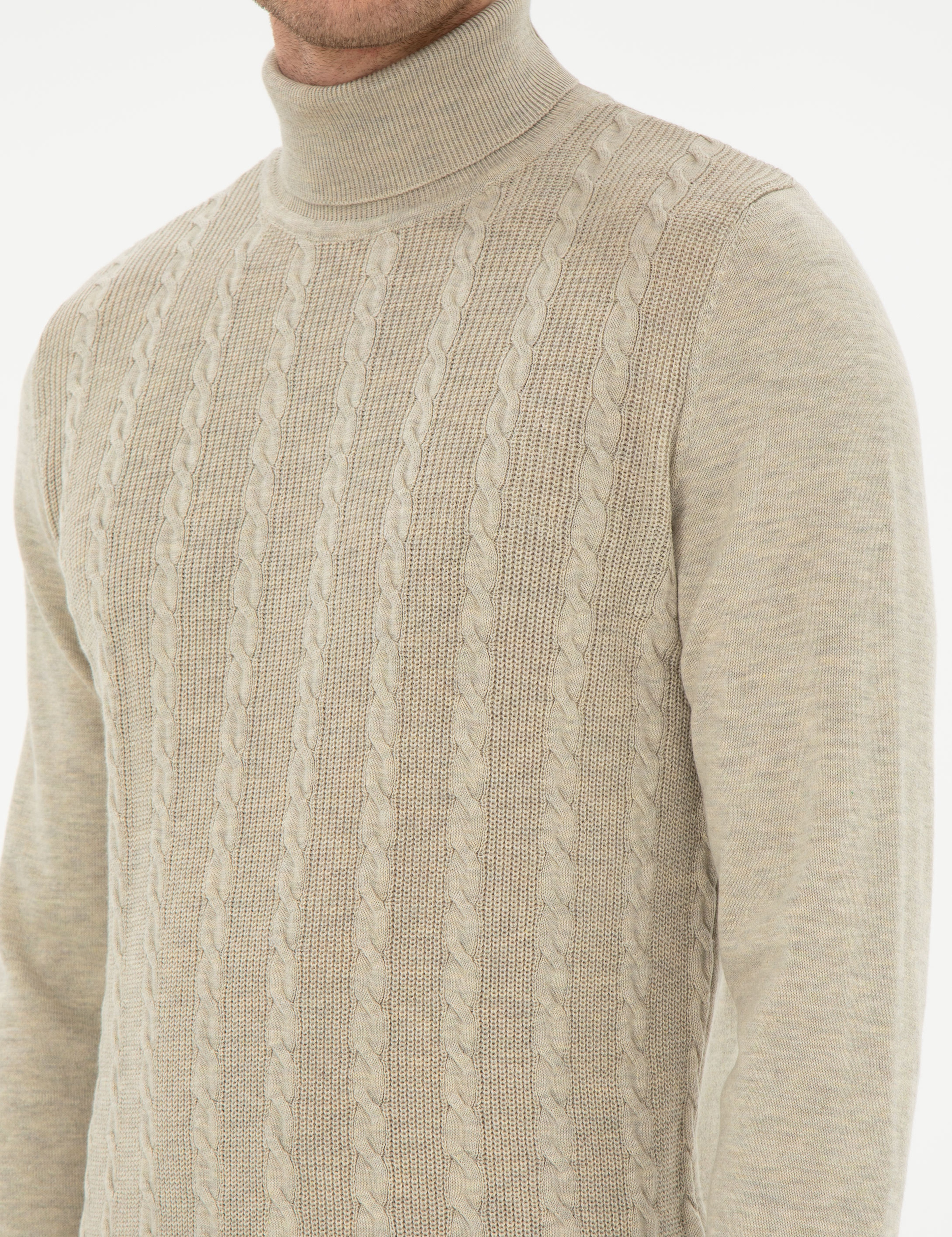 Kum Melanj Slim Fit Balıkçı Yaka Triko Kazak - Image 7