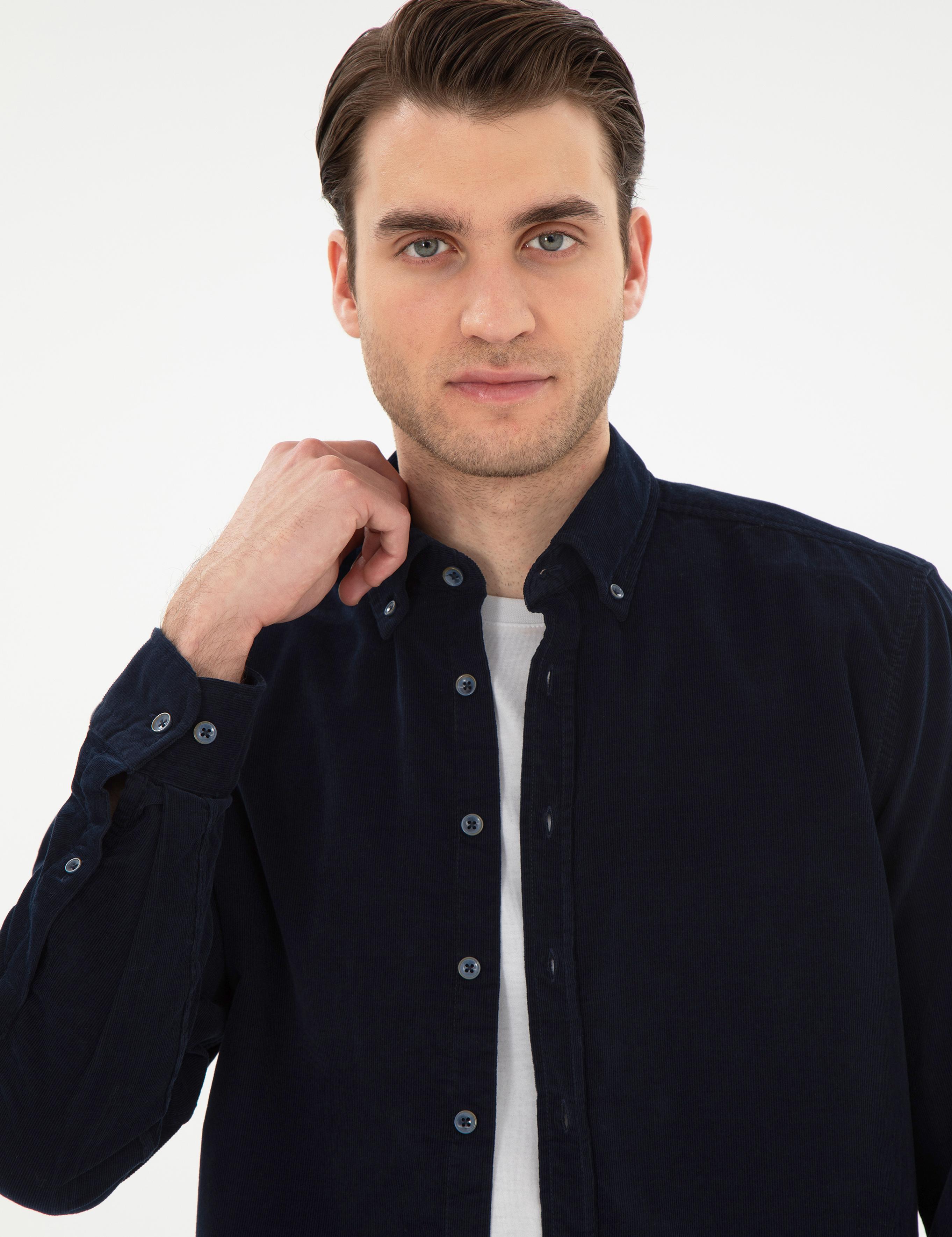 Lacivert Regular Fit Uzun Kollu Gömlek