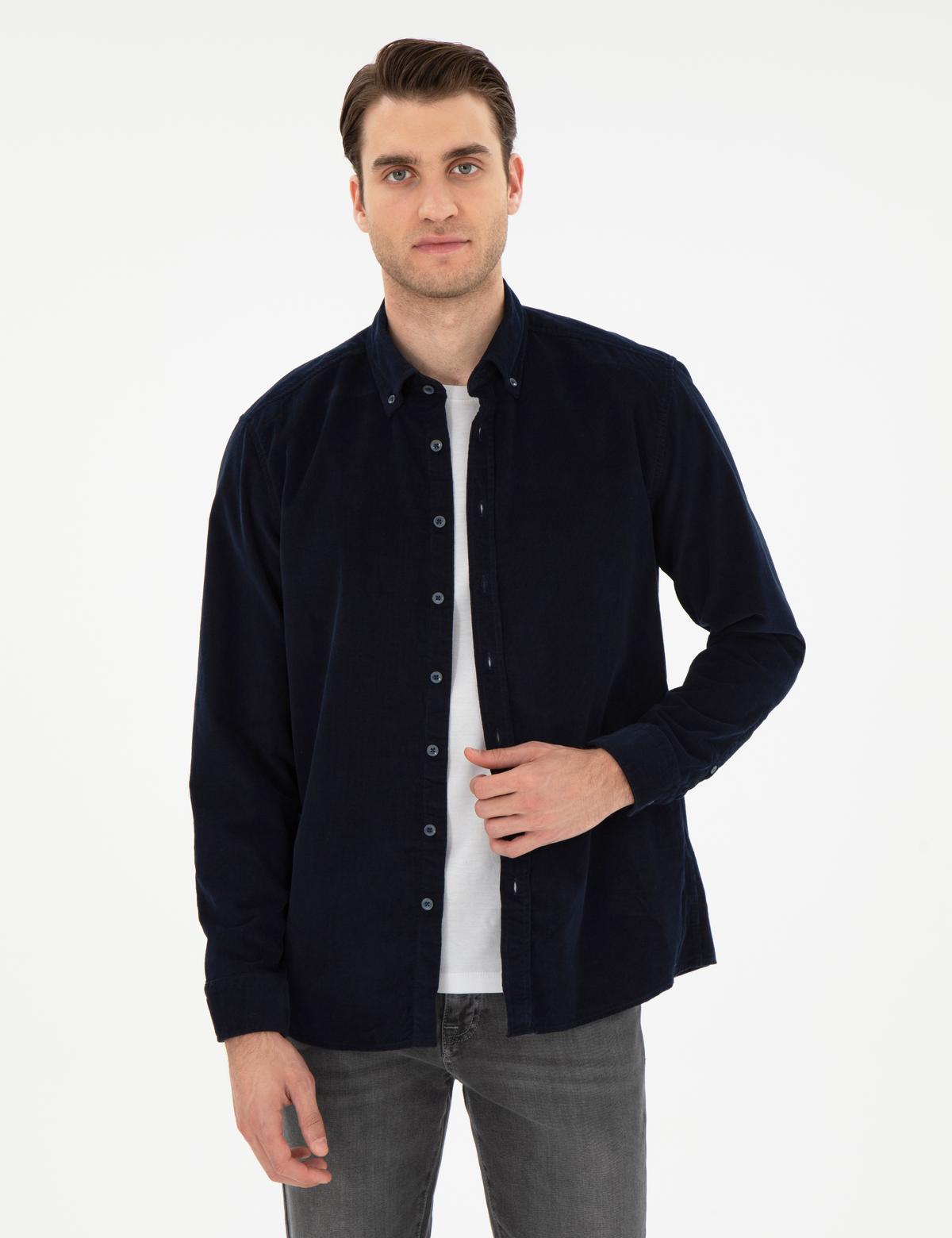 Lacivert Regular Fit Uzun Kollu Gömlek