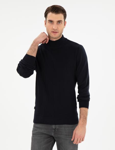 Lacivert Slim Fit Yarım Balıkçı Triko Kazak - 50300498016