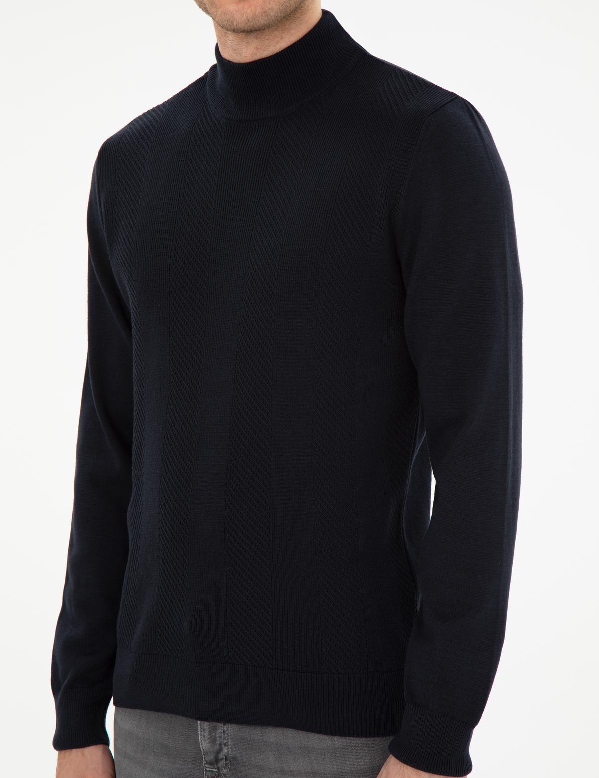 Lacivert Slim Fit Yarım Balıkçı Triko Kazak - 50300498016