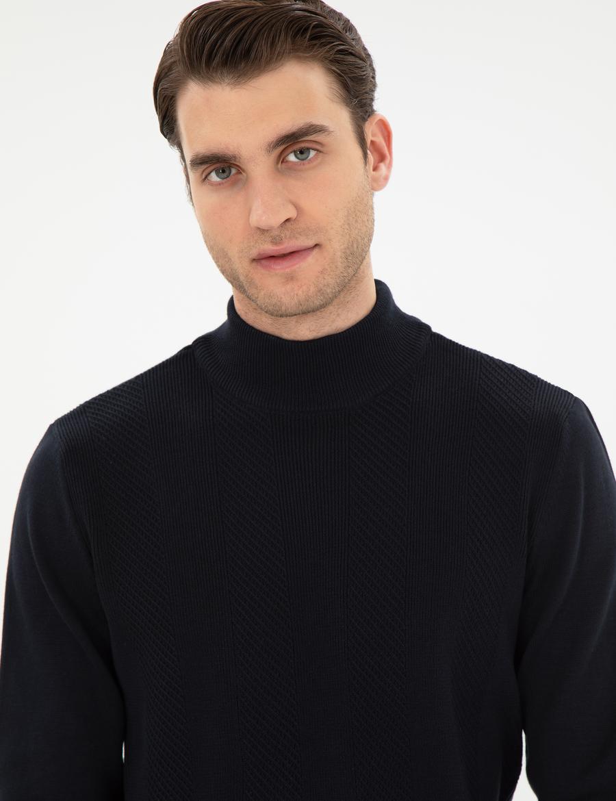 Lacivert Slim Fit Yarım Balıkçı Triko Kazak