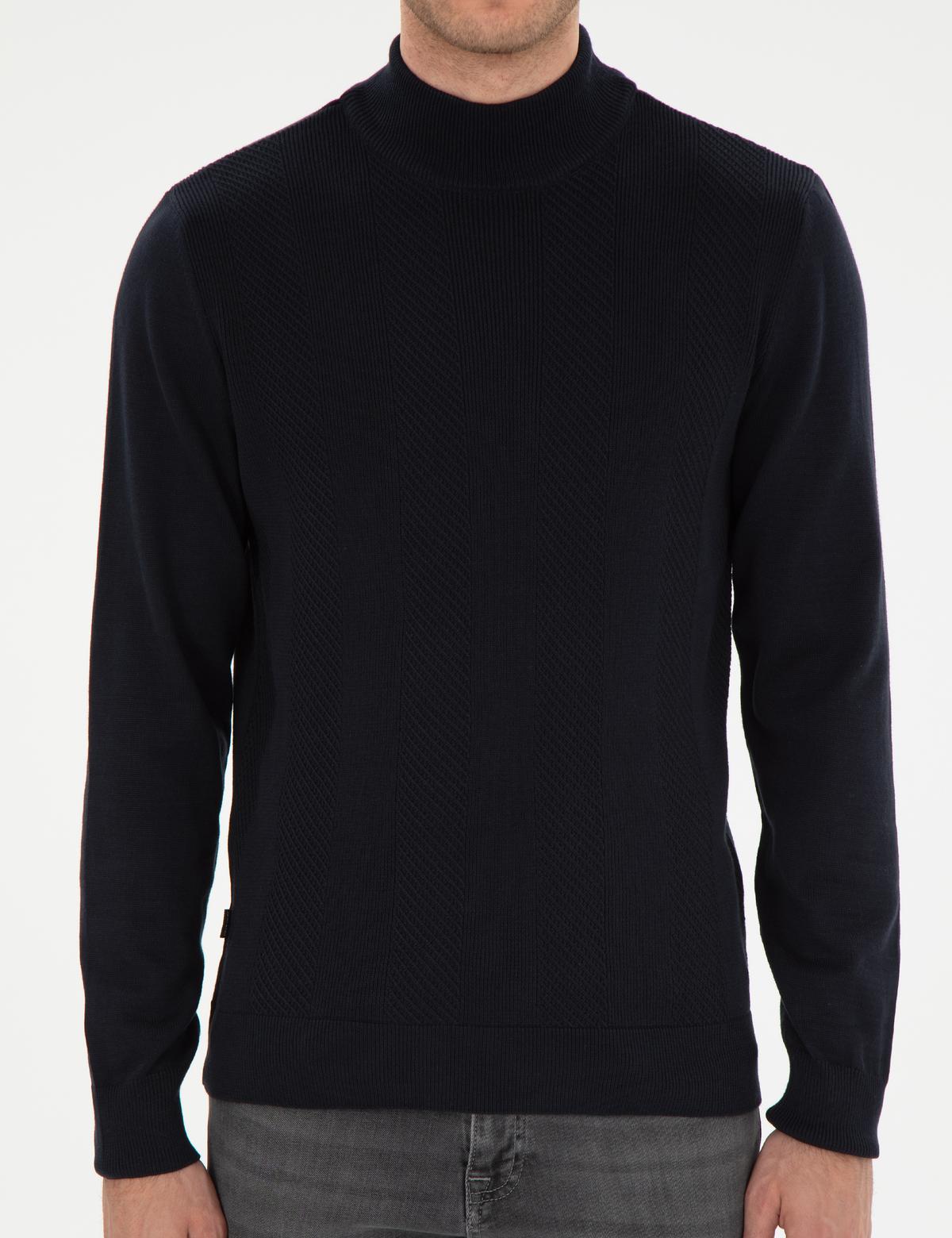 Lacivert Slim Fit Yarım Balıkçı Triko Kazak - 50300498016