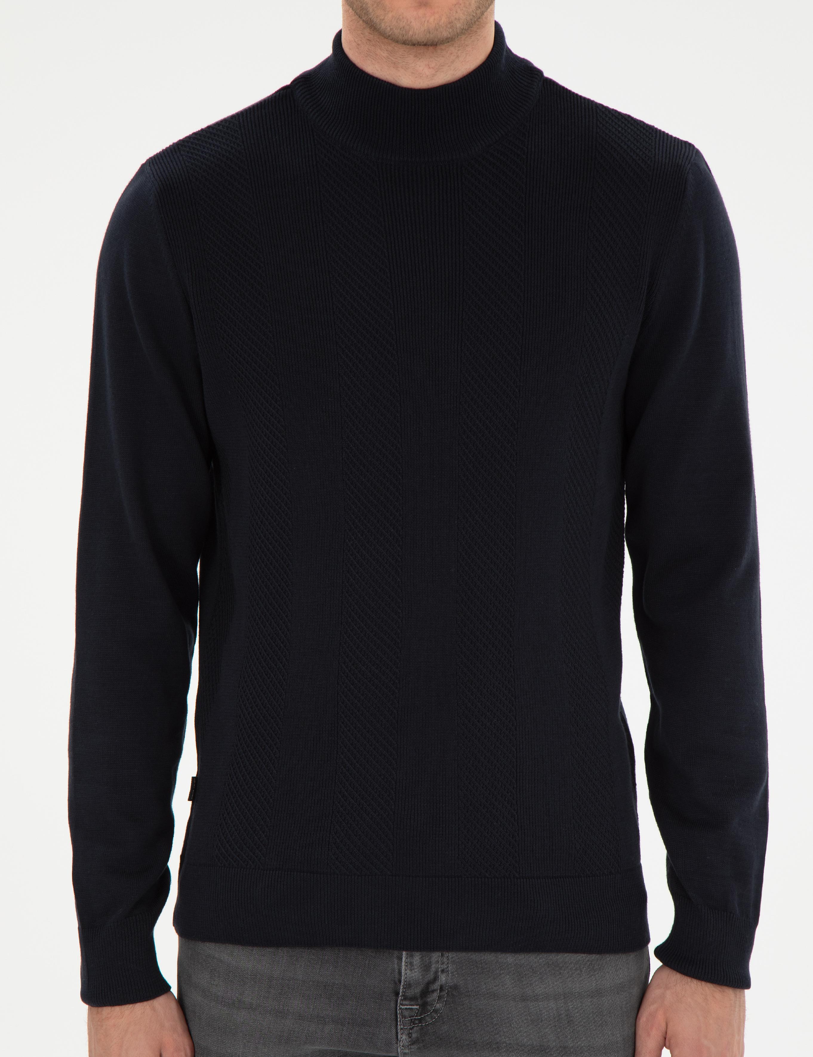 Lacivert Slim Fit Yarım Balıkçı Triko Kazak