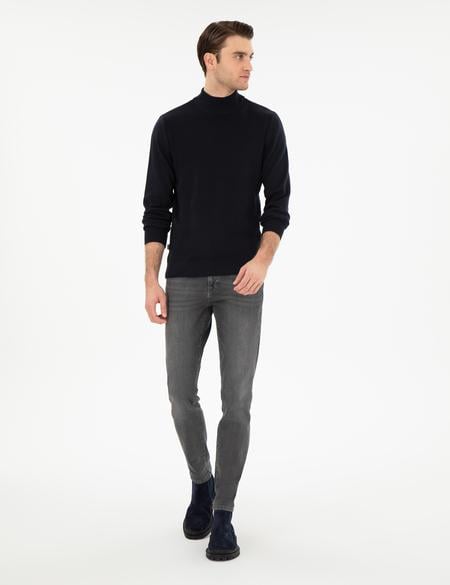 Lacivert Slim Fit Yarım Balıkçı Triko Kazak - 50300498016