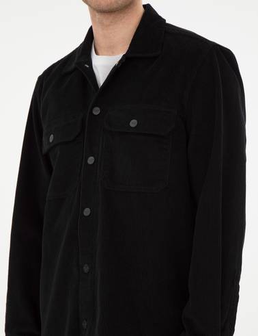 Siyah Klasik Yaka Çift Cepli Oversize Gömlek Ceket