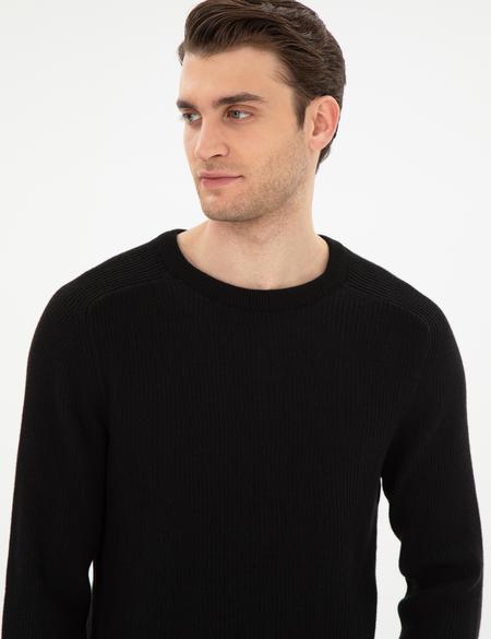 Siyah Slim Fit Bisiklet Yaka Triko Kazak - 50297117001