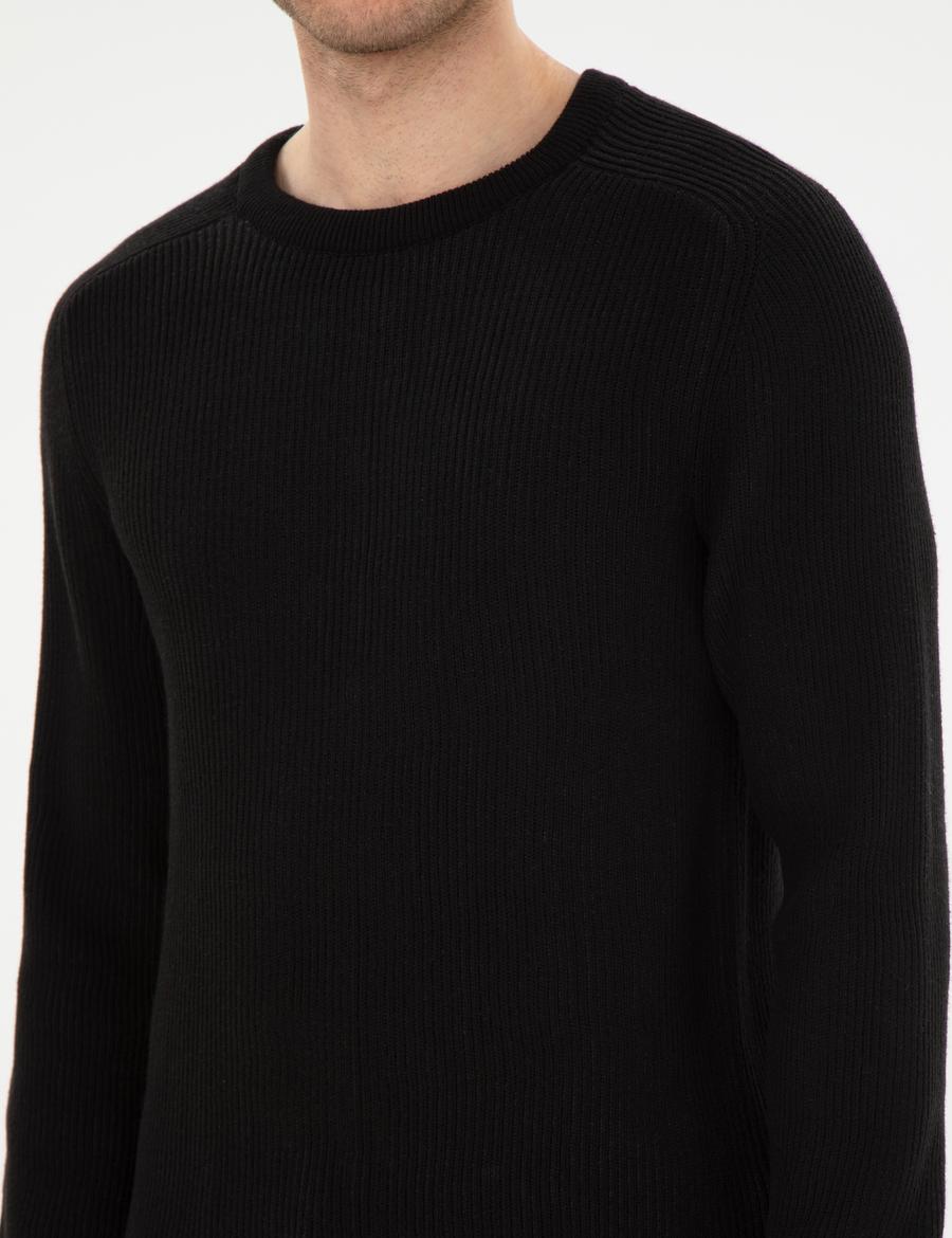 Siyah Slim Fit Bisiklet Yaka Triko Kazak