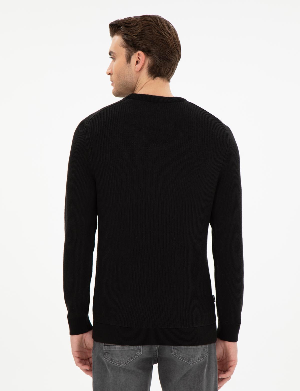 Siyah Slim Fit Bisiklet Yaka Triko Kazak - 50297117001