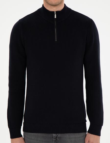 Lacivert Slim Fit Fermuarlı Dik Yaka Triko Kazak - 50297123011