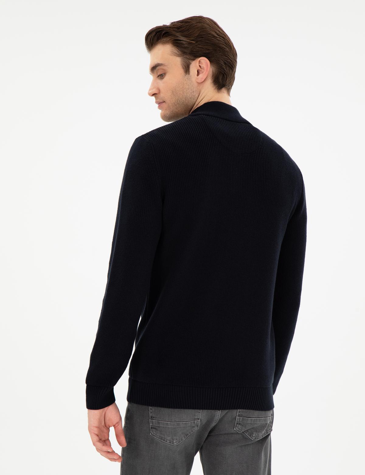 Lacivert Slim Fit Fermuarlı Dik Yaka Triko Kazak - 50297123011