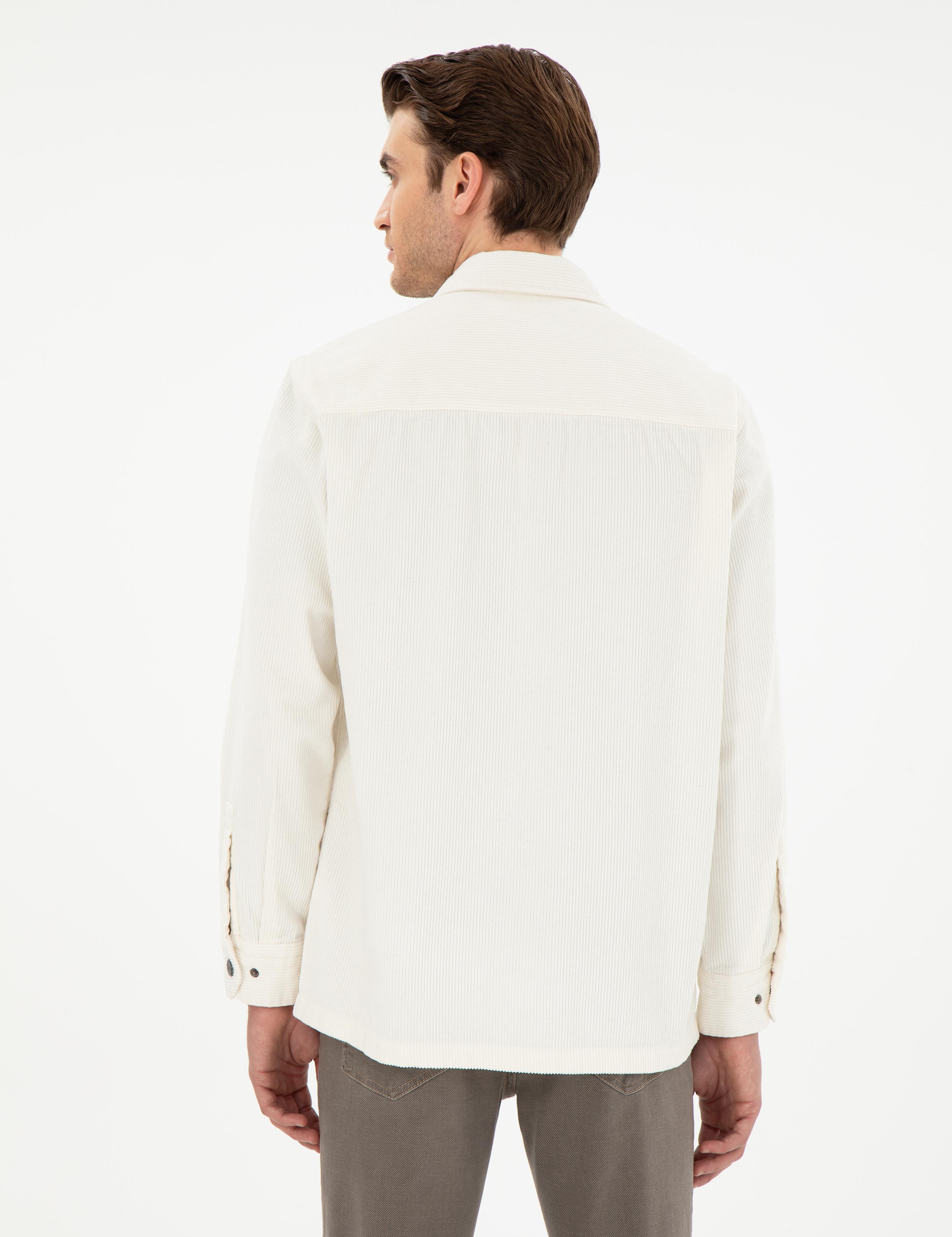 Ekru Klasik Yaka Çift Cepli Oversize Gömlek Ceket