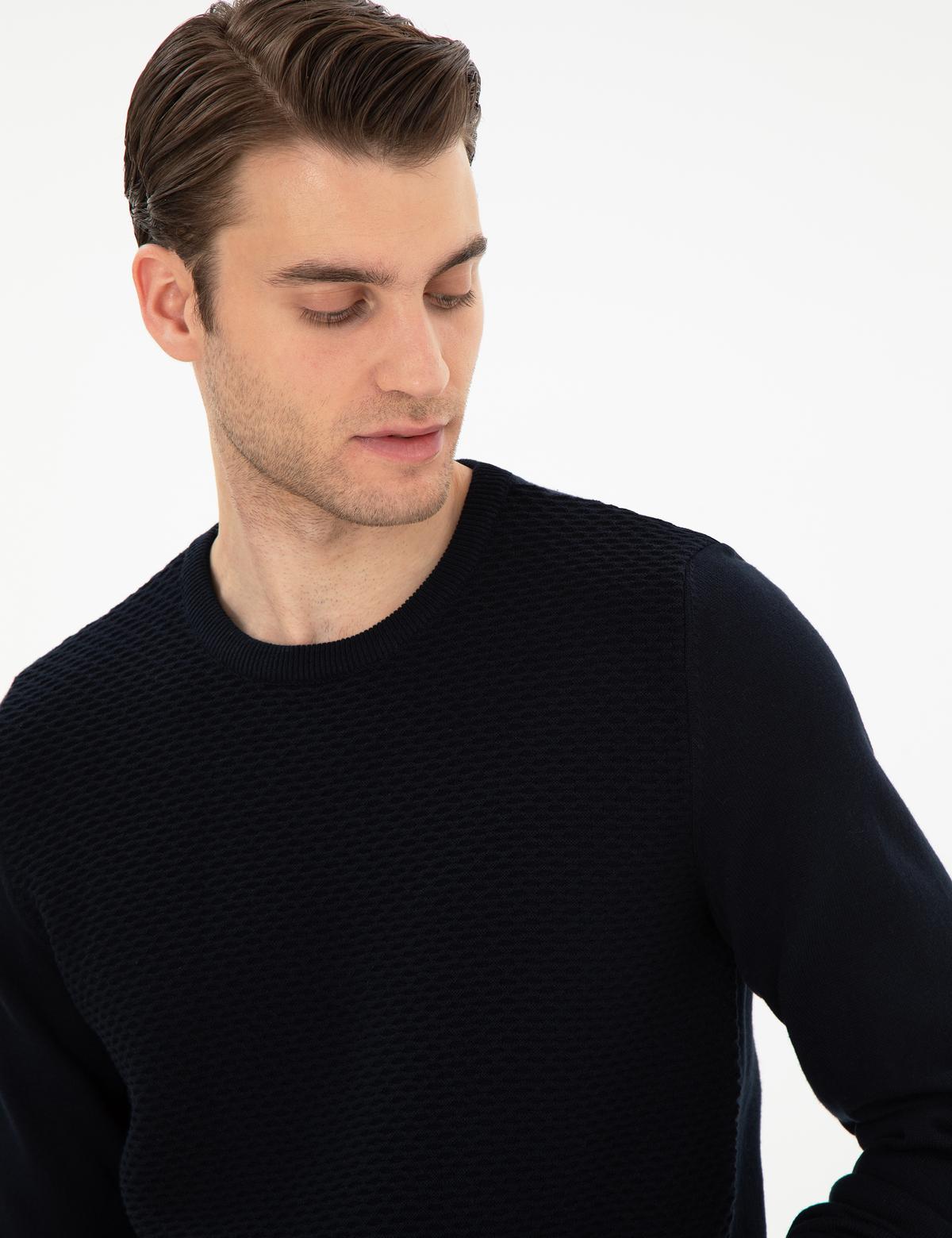 Açık Lacivert Slim Fit Bisiklet Yaka Triko Kazak - 50281819036