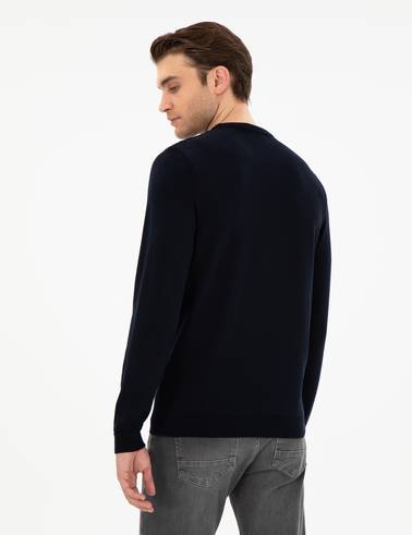 Açık Lacivert Slim Fit Bisiklet Yaka Triko Kazak