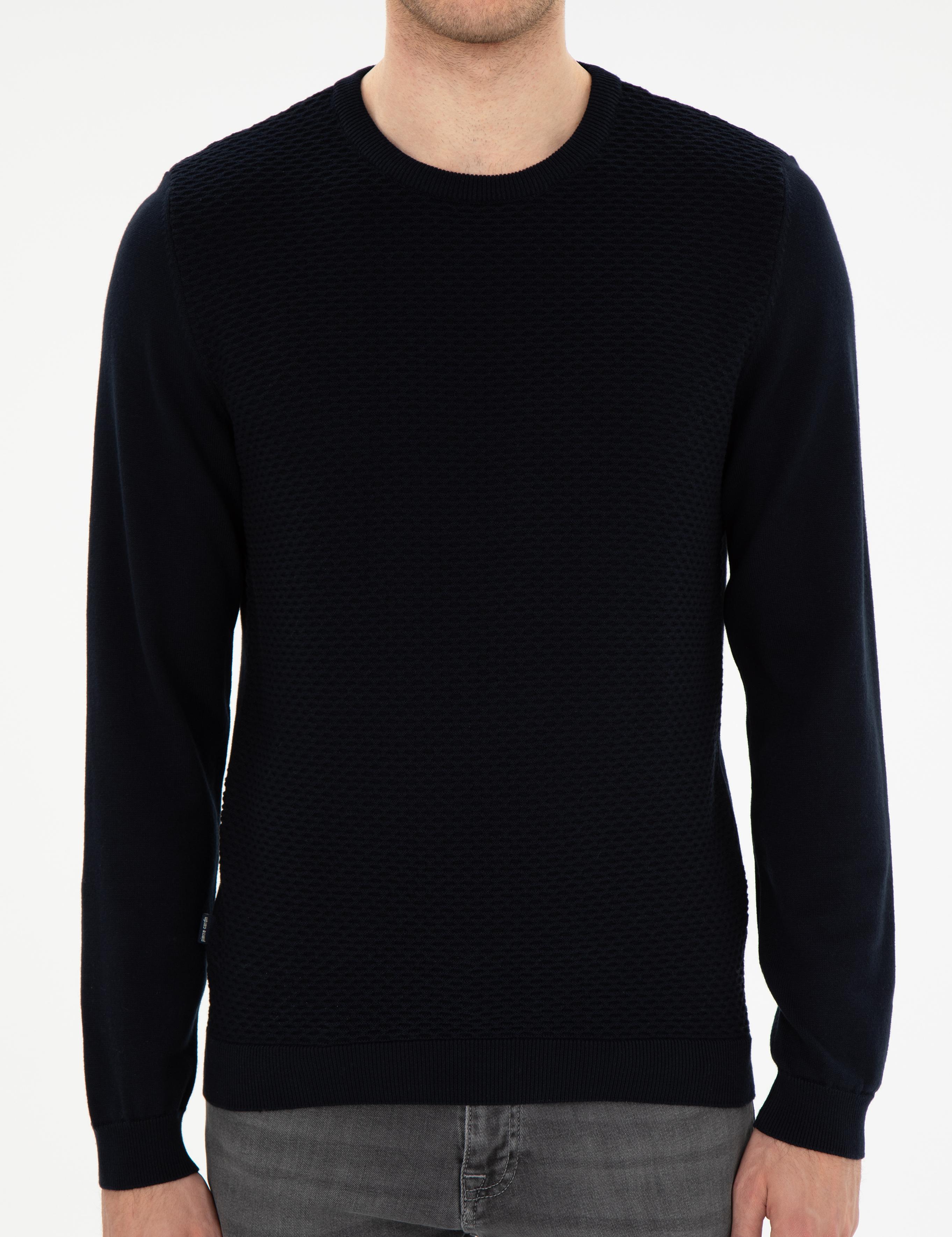 Açık Lacivert Slim Fit Bisiklet Yaka Triko Kazak