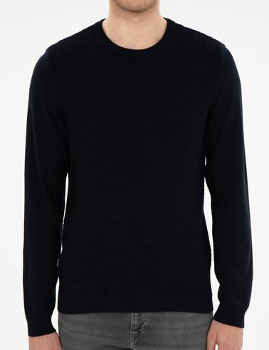 Açık Lacivert Slim Fit Bisiklet Yaka Triko Kazak